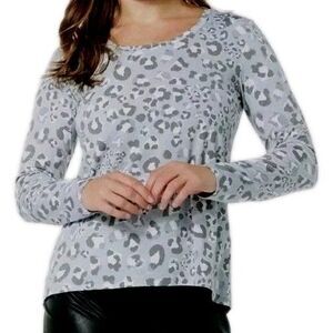 NWOT IMAN GLOBAL CHIC Women 1X Animal Leopard Stretch Long Sleev Top Grey White